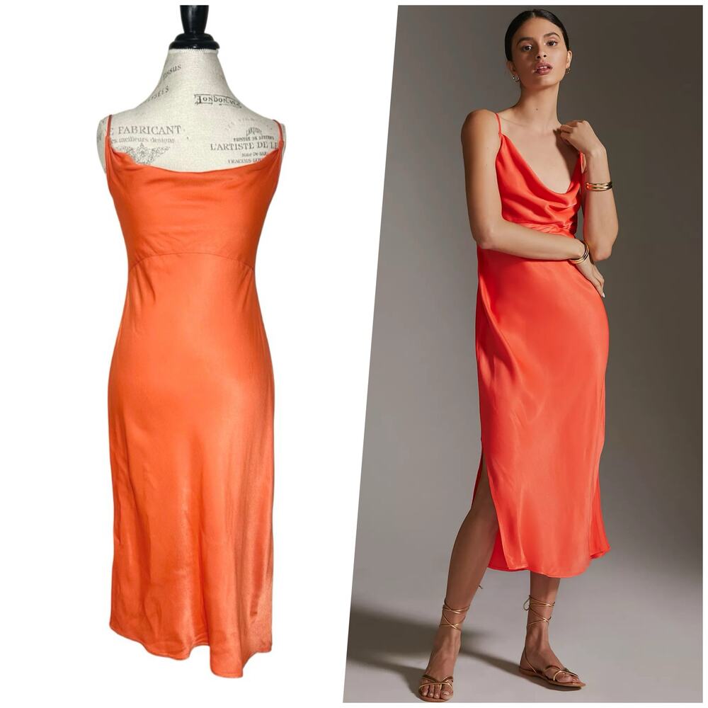 Anthropologie | Women | Elyse Tangerine Cowl Neck Satin Midi Slip Dress | MP